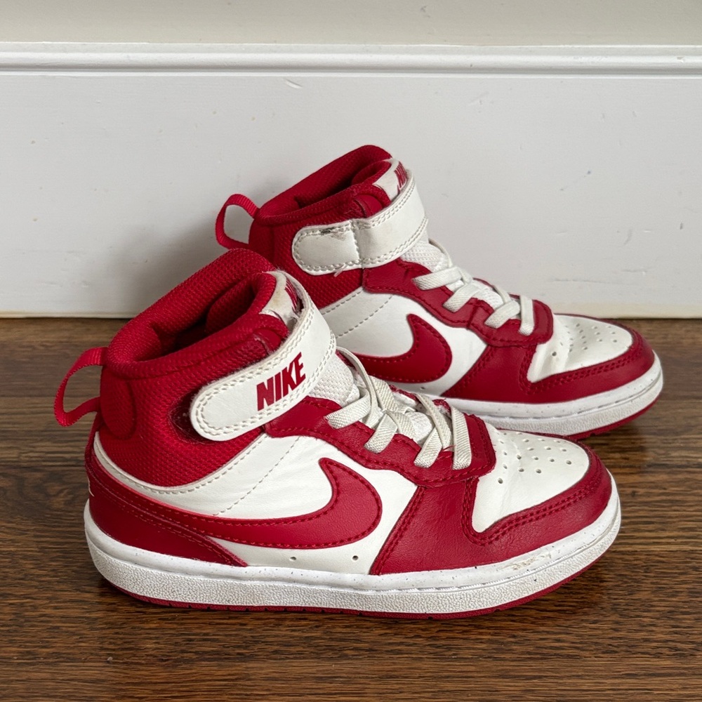 Nike Court Borough Mid 2 Kids size 10.5 Red and White